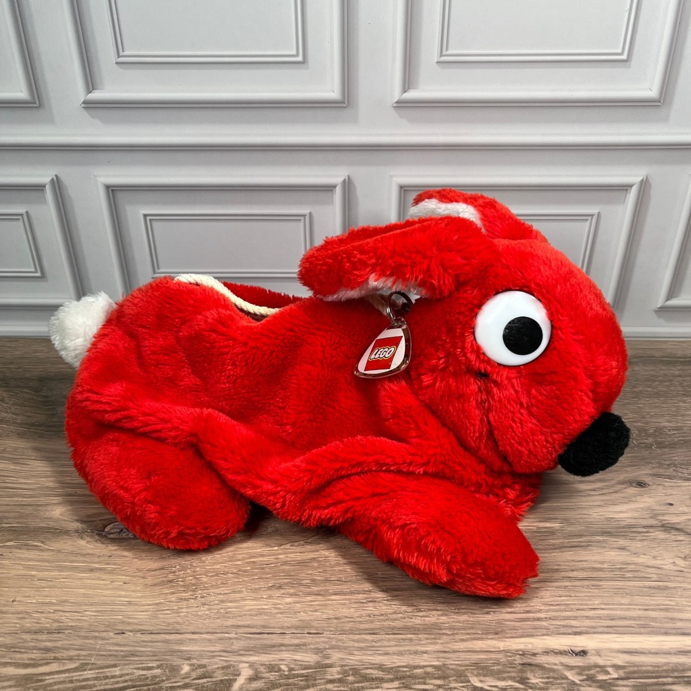 Vintage 1984 LEGO Duplo Red Plush Fuzzy Bunny Storage Bag Logo Keychain